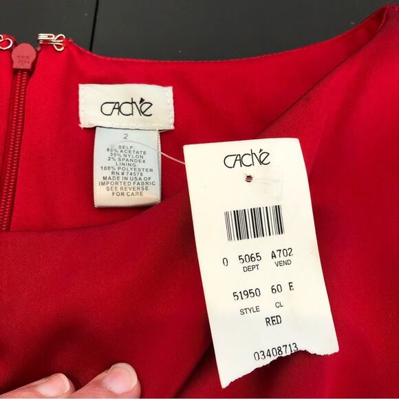 Cache red sleeveless ruched satin sheath dress size 2 NWT romantic cocktail - Picture 12 of 16